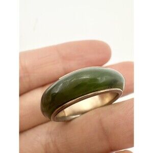 Vintage Gold Tone Nephrite Jade Band Ring Size 7